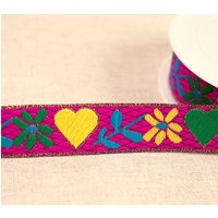 Galon jacquard coeurs et fleurs 25 mm - Mondial Tissus
