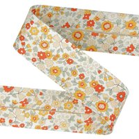 Biais motif fleurs 30mm orange - Mondial Tissus