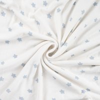 Maille jersey endroit effet éponge imprimée petite étoile bleu - Mondial Tissus