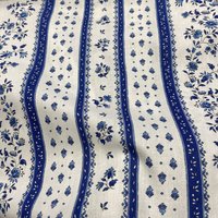 Tissu cretonne imprimé floral rayure bleu - Mondial Tissus