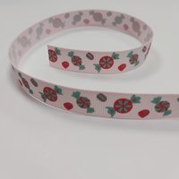 Ruban gros grain bonbons bleu et rouge fond rose 16 mm - Mondial Tissus