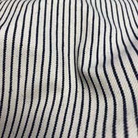 Toile polycoton bio recyclée rayure trame marine et écru - Origine France - Mondial Tissus