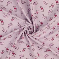 Maille jersey coton imprimée petite souris rose - Mondial Tissus