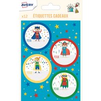 Lot de 12 étiquettes cadeaux anniversaire thème super-héros - Mondial Tissus