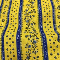 Tissu cretonne imprimé floral rayure jaune - Mondial Tissus