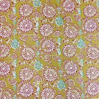 Tissu cretonne enduite motif moutarde éventails indiens blanc rose - DOMOTEX - Mondial Tissus