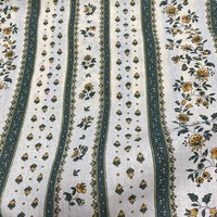 Tissu cretonne imprimé floral rayure vert - Mondial Tissus