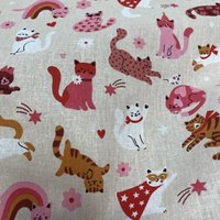 Tissu cretonne imprimé pacha le chat rose - Mondial Tissus