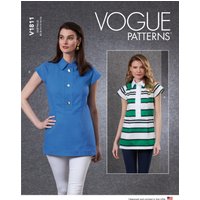 Patron Vogue 1811B5 - top et tunique femme semi ajustée avec col chemise et manches raglan du 36 au 44 - Vogue - Mondial Tissus