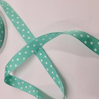 Ruban polyester strié à pois 16mm vert d'eau - Mondial Tissus