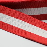 Sangle polyester rouge bande centrale blanche - Mondial Tissus