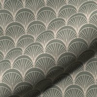 Tissu bachette linenlook écru palmes art déco verte - Mondial Tissus