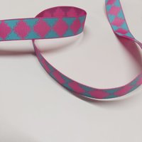 Ruban gros grain bleu motif oriental rose 16 mm - Frou Frou - Mondial Tissus