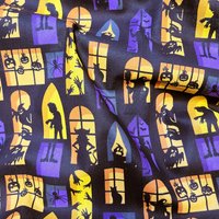 Toile coton Halloween Maison des monstres noir - Mondial Tissus