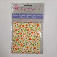 Bande 10 x 40 cm thermocollante fleurie orange et vert - Mondial Tissus