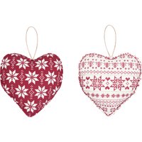Lot de 2 suspensions déco cœur coton rouge et blanc 20cm - MT - Mondial Tissus