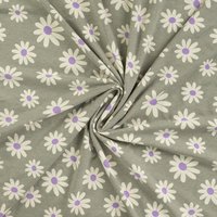 Maille jersey chinée imprimée grande marguerite vert - Mondial Tissus