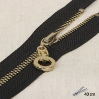 Fermeture à glissière noire zip rond doré 40 cm - Mondial Tissus