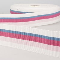 Ruban coton gros grain rayé écru multico 35mm - Mondial Tissus