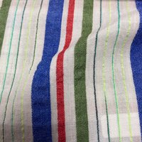 Tissu coton gaufré léger rayures bleu vert rouge - Mondial Tissus