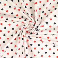 Maille jersey blanc pois bleu marine et rouge - Mondial Tissus