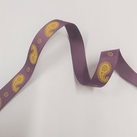 Ruban gros grain violet motif paisley jaune 16 mm - Frou Frou - Mondial Tissus