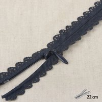 Fermeture à glissière dentelle bleu marine 22 cm - Mondial Tissus