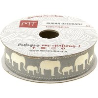 Bobine ruban gros grain gris éléphants 15 mm x 3 m MT - MT - Mondial Tissus
