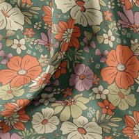 Tissu cretonne imprimé enduit maxi fleur rétro kaki - DOMOTEX - Mondial Tissus