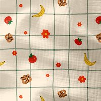 Tissu double gaze pique-nique fond carreaux vert écru - DOMOTEX - Mondial Tissus