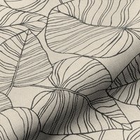 Tissu bachette linenlook dessin fin feuilles noires - Mondial Tissus