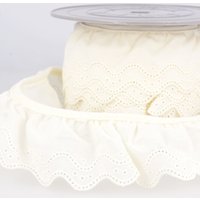 Broderie anglaise froncée vagues écru 46mm - Mondial Tissus