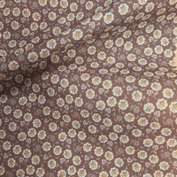 Percale coton chemise marron impression digitale fleur orange - Mondial Tissus