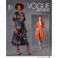 Patron Vogue 1801Y - robe ample, col v et couture sous poitrine du 34 au 42 - Vogue - Mondial Tissus