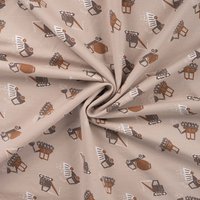 Maille french terry imprimée camion chantier beige - Mondial Tissus