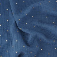 Tissu double gaze Donna bleu à pois dorés - Mondial Tissus