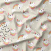 Tissu imperméable licorne rose et gris - DOMOTEX - Mondial Tissus
