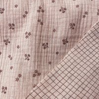 Tissu double gaze bio rose réversible carreaux et fleurs - Mondial Tissus