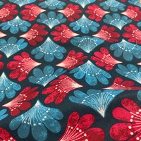 Tissu cretonne fleur palmette bleu turquoise - Mondial Tissus