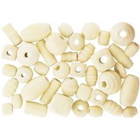 Perles en bois assorties naturel 0,5 à 2cm 50g environ 60 pièces - Mondial Tissus