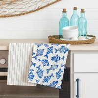 Lot de 2 torchons poisson bleu 50x70cm - MT - Mondial Tissus
