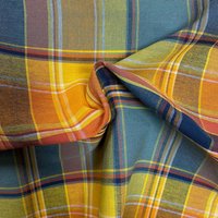 Tissu Madras à carreaux bleu, orange et jaune - Mondial Tissus