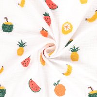 Tissu double gaze brodé fruits multico - Mondial Tissus
