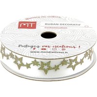 Bobine ruban satin étoiles dorées 3m X 12 mm - MT - Mondial Tissus