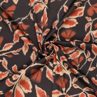 Tissu voile de satin polyester imprimé fleur XXL terracota noir - Mondial Tissus