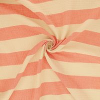 Tissu double gaze écrue rayée large rose - Mondial Tissus