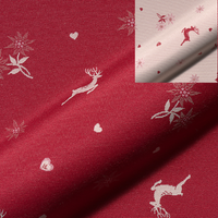 Tissu jacquard léger rouge motifs cerf Edelweiss coeur blanc - Mondial Tissus