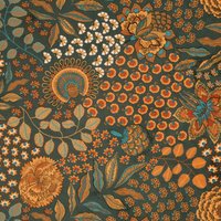 Tissu velours imprimé paisley rétro orange fond bleu canard - Linder - Mondial Tissus
