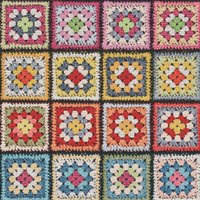 Tissu jacquard motifs granny square crochet multicolores - Mondial Tissus