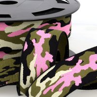 Élastique army 38mm noir kaki rose - Mondial Tissus